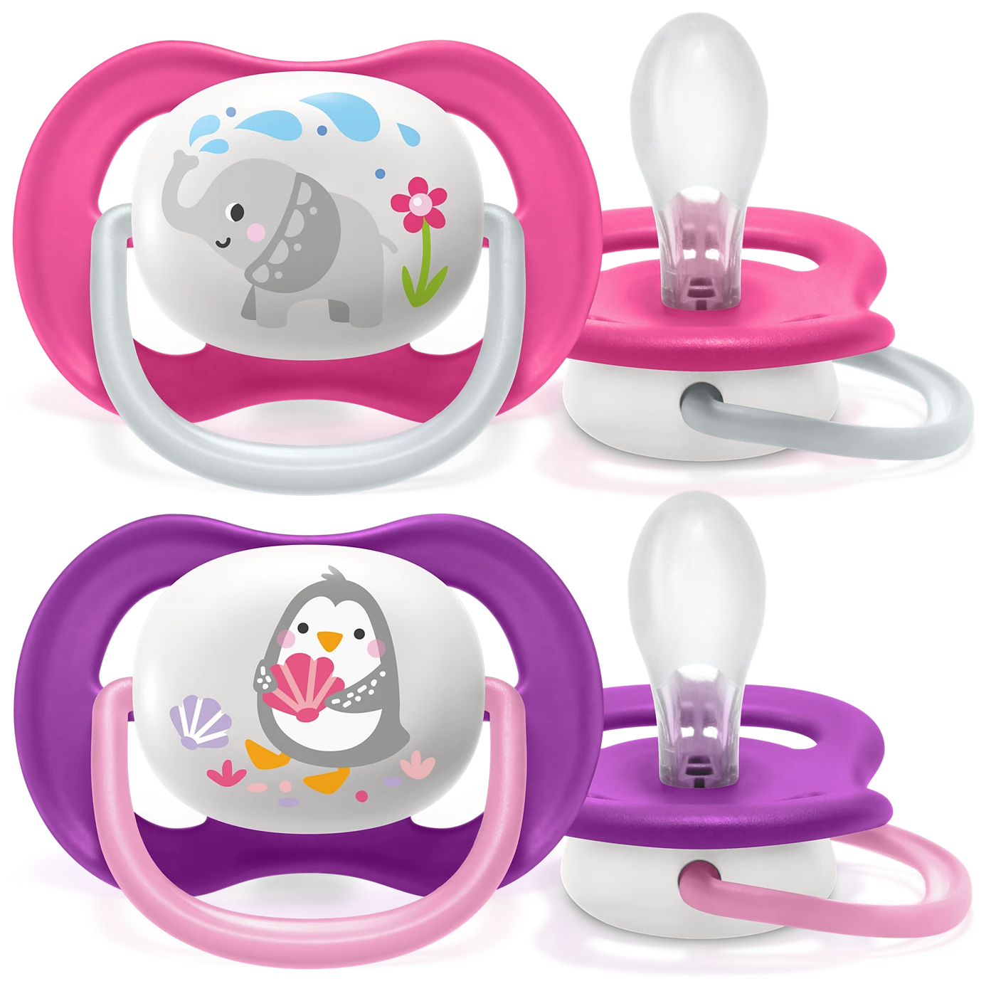 Philips Soother Avent Air 6-18M Girl Elephant - SCF080/08 Pacifier - Features a Larger Orthodontic Teat For Growing Mouth