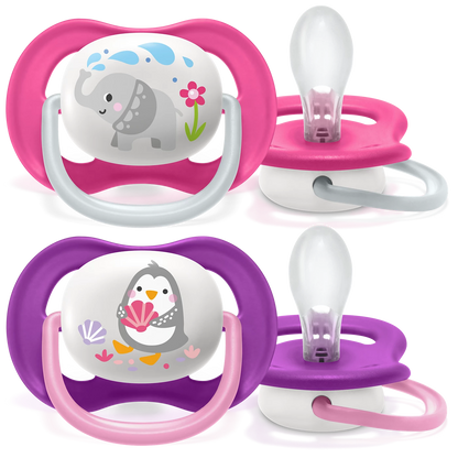 Philips Soother Avent Air 6-18M Girl Elephant - SCF080/08 Pacifier - Features a Larger Orthodontic Teat For Growing Mouth