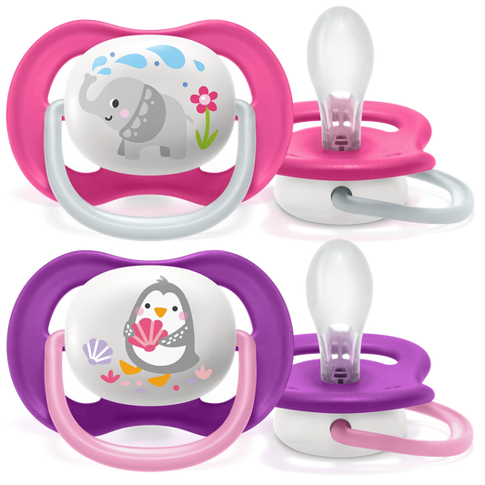 Philips Soother Avent Air 6-18M Girl Elephant - SCF080/08 Pacifier - Features a Larger Orthodontic Teat For Growing Mouth