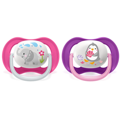 Philips Soother Avent Air 6-18M Girl Elephant - SCF080/08 Pacifier - Features a Larger Orthodontic Teat For Growing Mouth