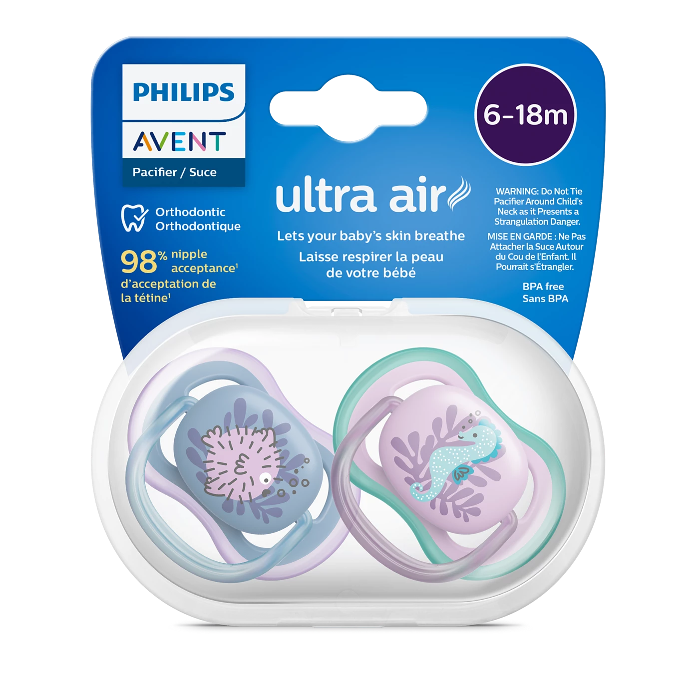 Philips Avent Soother Pacifier Air 6-18M - Ultra-Light Silicone Teats And Ventilated Shields