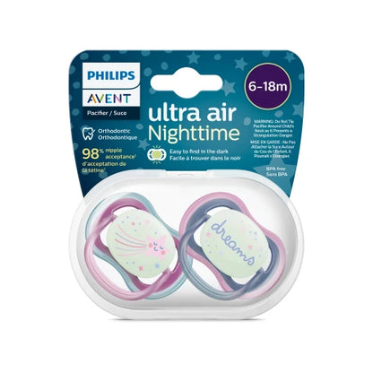 Philips Avent  Soother Pacifier  Air Nighttime 18M+ - SCF376/01 - Larger Orthodontic Teat For Toddlers 18 Months And Older