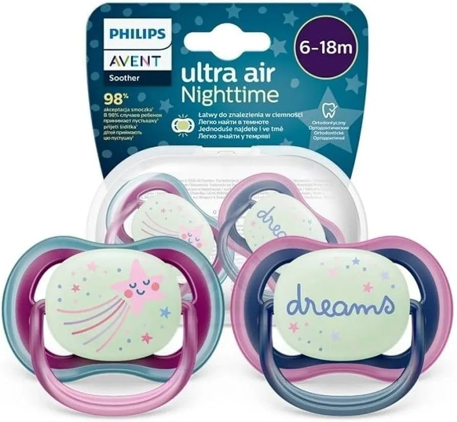 Philips Avent Soother Pacifier Air Nighttime 6-18M Girl X2 - SCF376/14