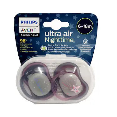 Philips Avent Soother Pacifier Air Nighttime 6-18M Girl X2 - SCF376/14