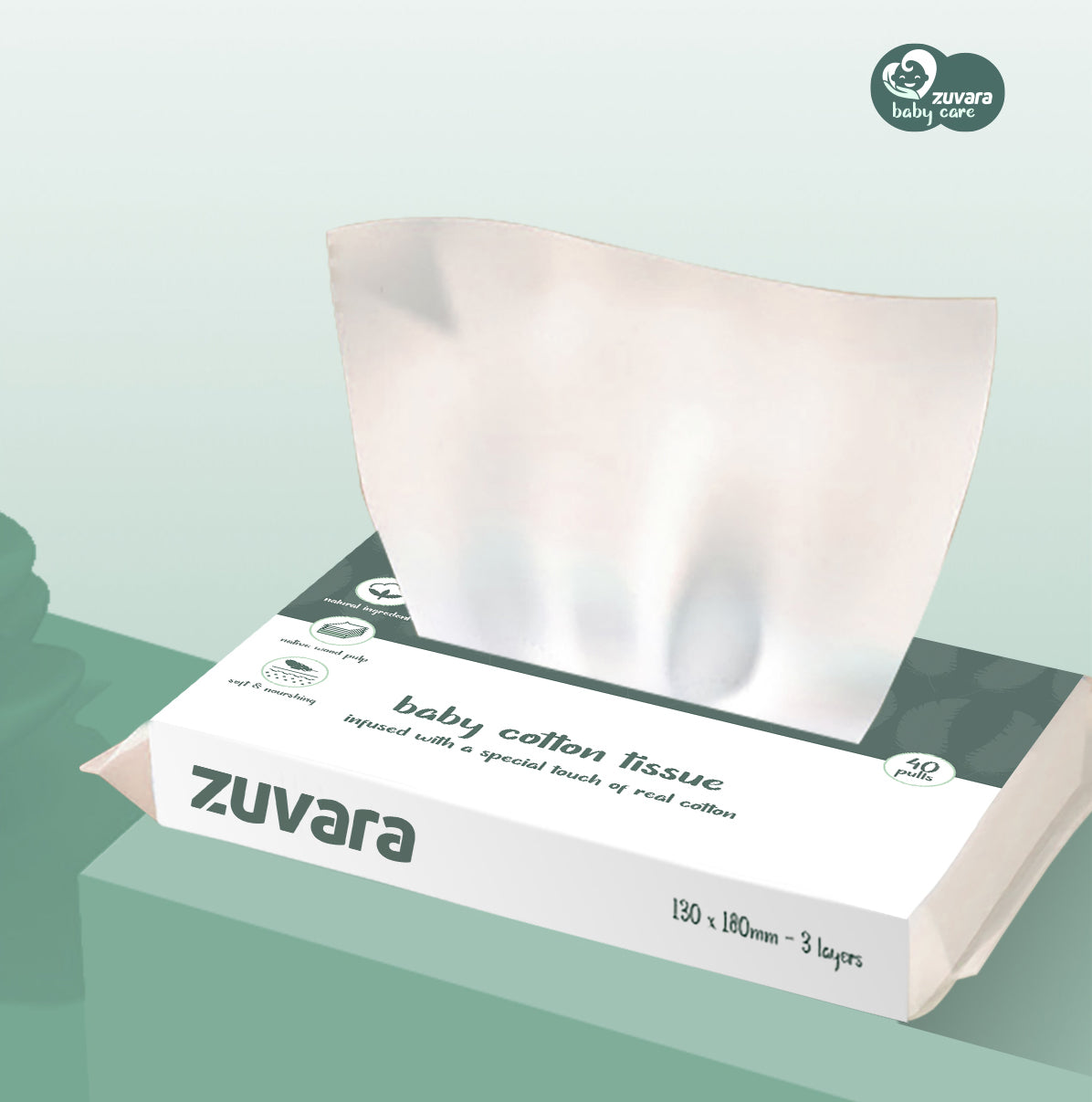 Zuvara Dry Wipes - 40 Pulls- Soft, Disposable Baby Tissue Designed For Dry Cleaning Of Newborns, Infants, And Toddlers